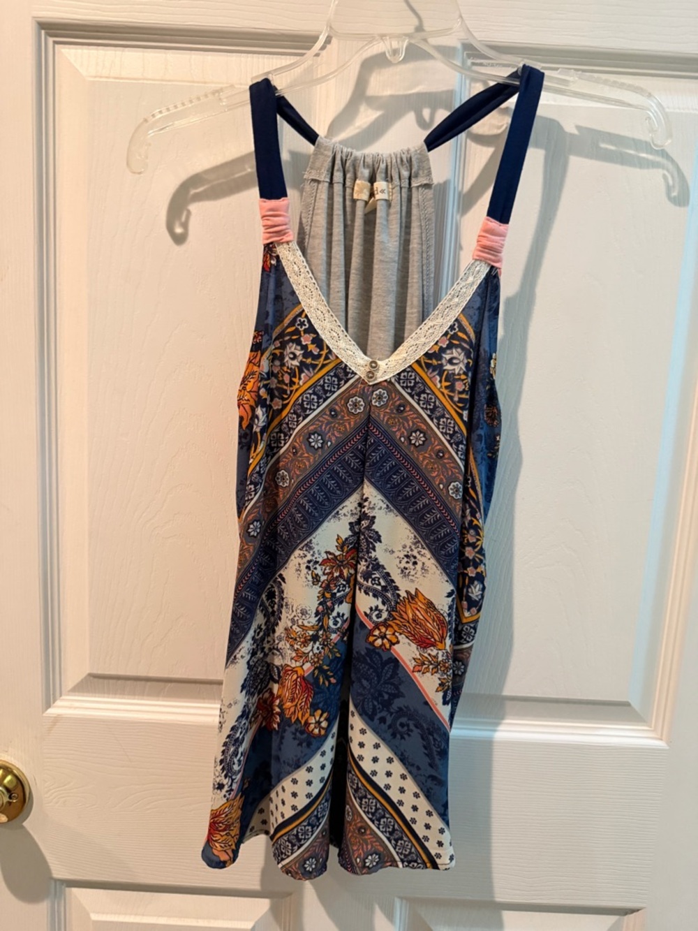 Mudd Navy Blue Multicolor Floral Print Tank Top with Pink Accents